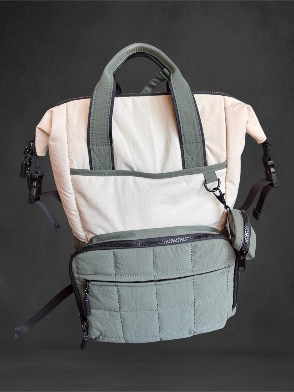Cream and Sage Convertible Women's Backpack Tote